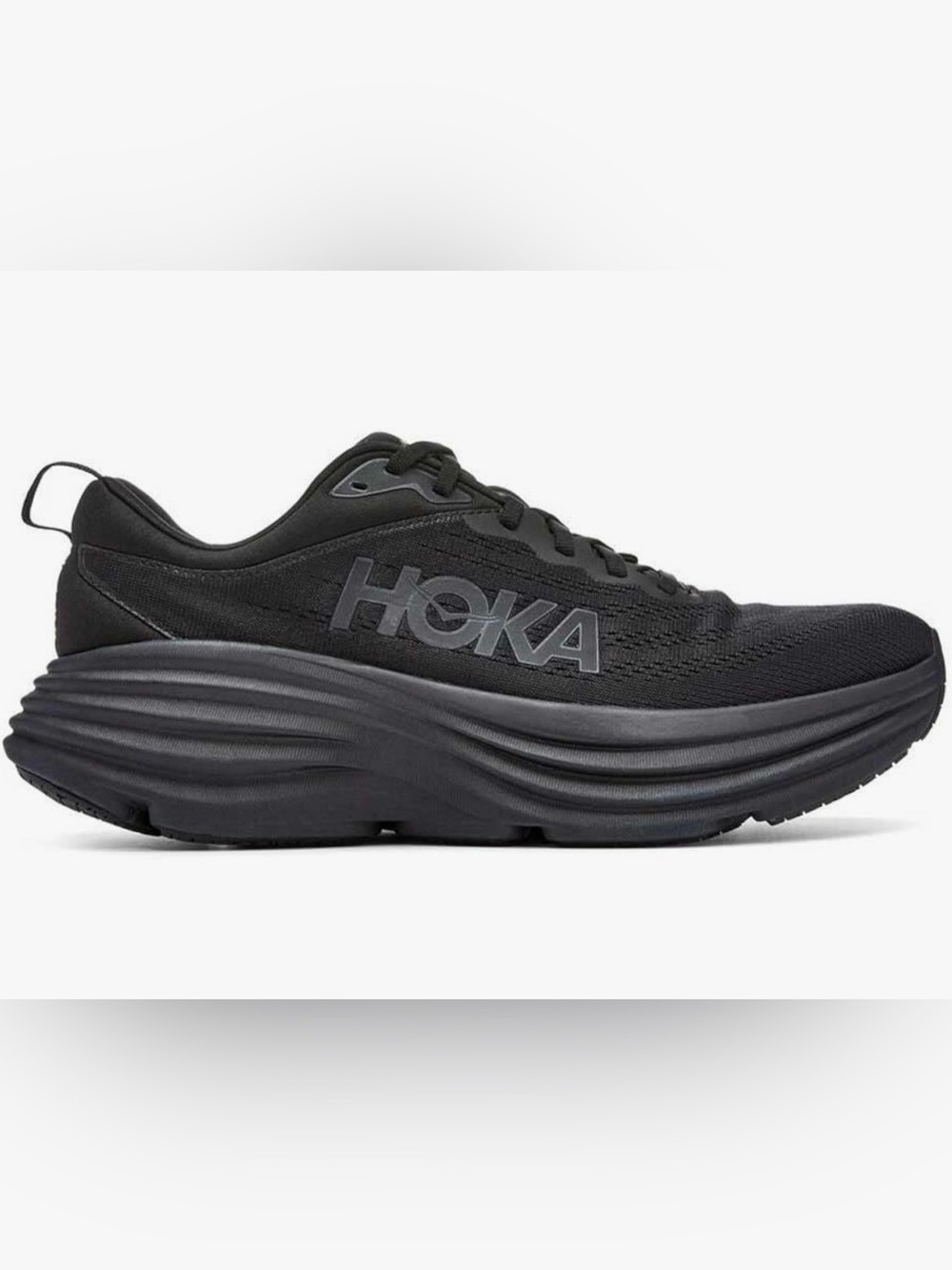 Hoka bondi 8 Black Cushioned Platform Running Shoe Size 8